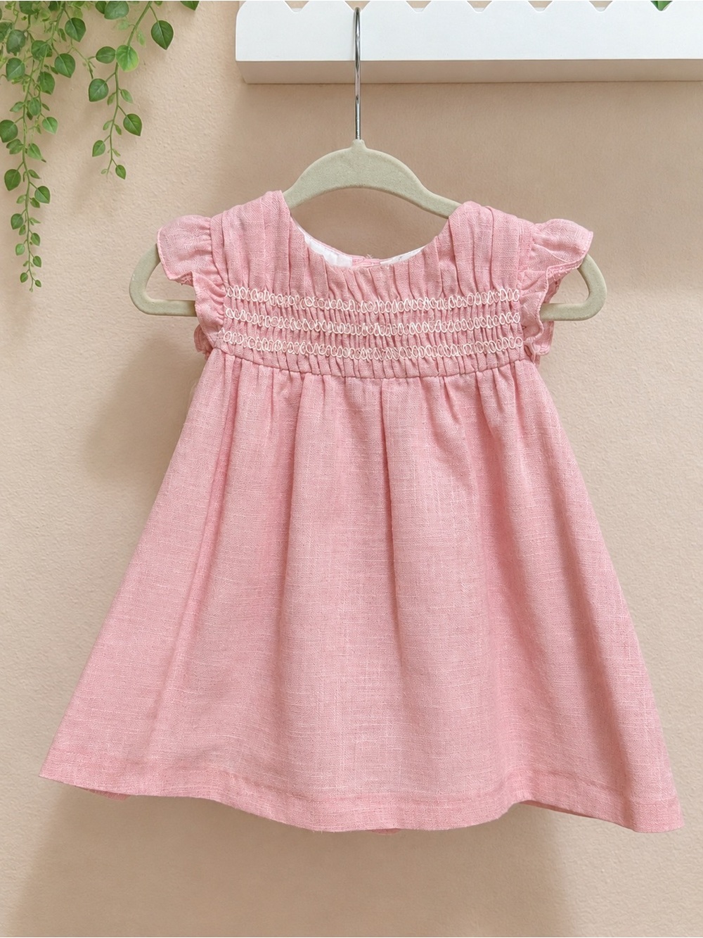 Mayoral Pink Smocked Flutter-Sleeve Dress 6-9M